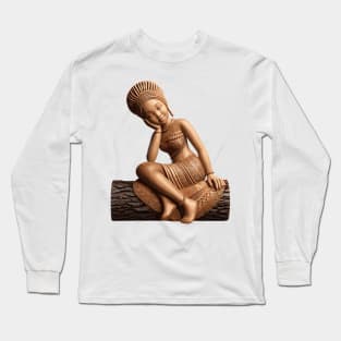 Afrocentric Woman Wooden Carving Long Sleeve T-Shirt